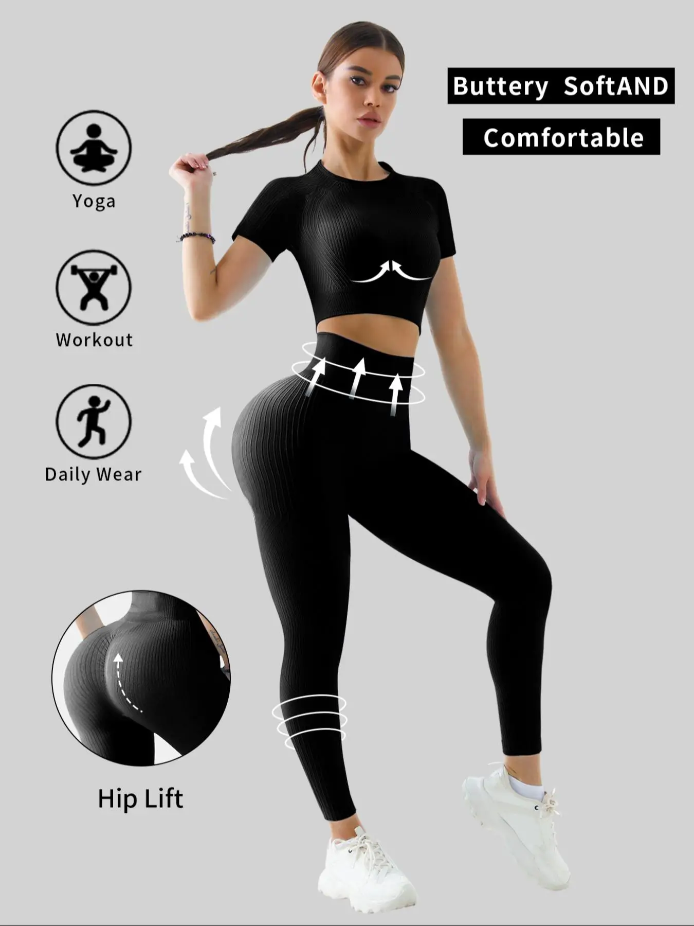 Two-piece Set Women's Solid Tracksuit Set, Sporty Raglan Sleeve Crop Top & High Waist Leggings, Two Piece Sets Tracksuits, Summer Clothes Women, Comfy
