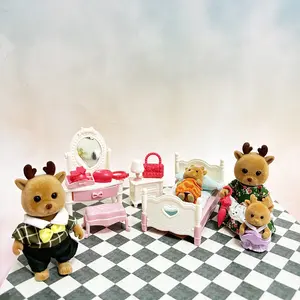 Miniature Dollhouse Furniture Set with Room Decor, Reindeer Family Figures, Perfect Gift for Girls Aged 3+, Includes Bed & Accessories, Playhouse