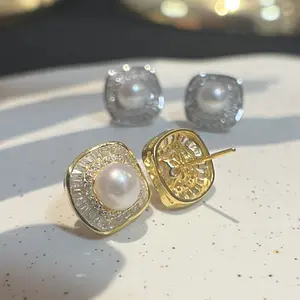 SR Pearl Co. Freshwater Pearl Square S925 Silver Stud Earring for Women Everyday Elegance Freshwater pearl Gift Special Occasions