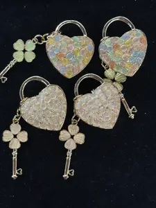(401-402) 2PCS Heart Lock Key Charms | Cute Rhinestone Love Pendant for DIY Jewelry