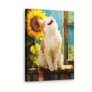Cute Cat Wooden Frame Decoration Painting, Creative Wall Decoration Hanging Painting, Living Room, Bedroom Home Wall Decoration, Holiday Party Decoration, Fashionable And Simple Decoration Printing Product, 1pcs