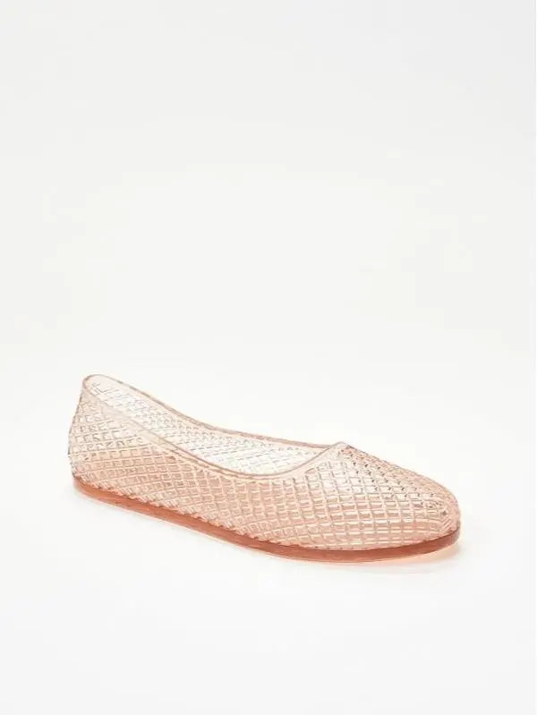 JUST FAB Women's Jelly Ballet Flats Slip-On, Grid Textured, Waterproof Footwear for Summer, Beach Use Women's Casual Shoe Lightweight Non-Slip