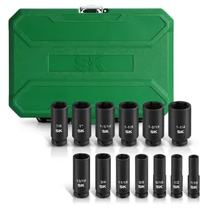 #Summervibes SK 1/2" Drive Impact Socket Set, Deep Metric & SAE Sockets, 13-Piece, Premium CR-MO Steel, SureGrip 6 Point Design, With Storage Case