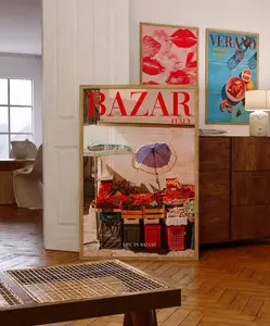 Retro Magazine Poster, 70s Wall Print, Red Wall Art, Bazaar Italy Poster, Summer House Poster, Psychedelic Art, Retro Print, Trippy Wall Art