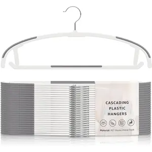 Plastic Clothes Hangers 10 Pack with Non-Slip Pads, 17.5" L * 8.3" H Heavy Duty Hanger with 360 °   Swivel Metal Hook, Slim Space Saving Hangers for Closet Organizer, White & Gray