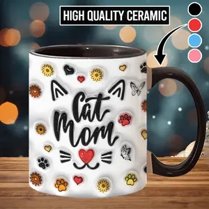 Cute Ghosts Cat Accent Mug, Coffee Mug Gift - cat6840