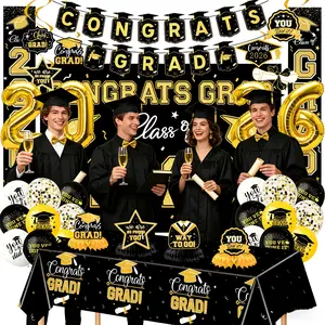 Elegant Black Class of 2026 Graduation Party Decorations Set,Complete Supplies for Home Classroom High School & College Celebrations