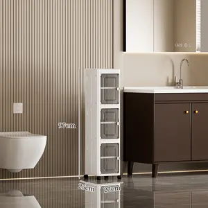 Movable Narrow Gap Foldable Storage Rack, Magnetic Sealing Door & Dustproof Multi-tier Design, Space-saving Side Cabinet for Household Kitchen Bathroom Bedroom