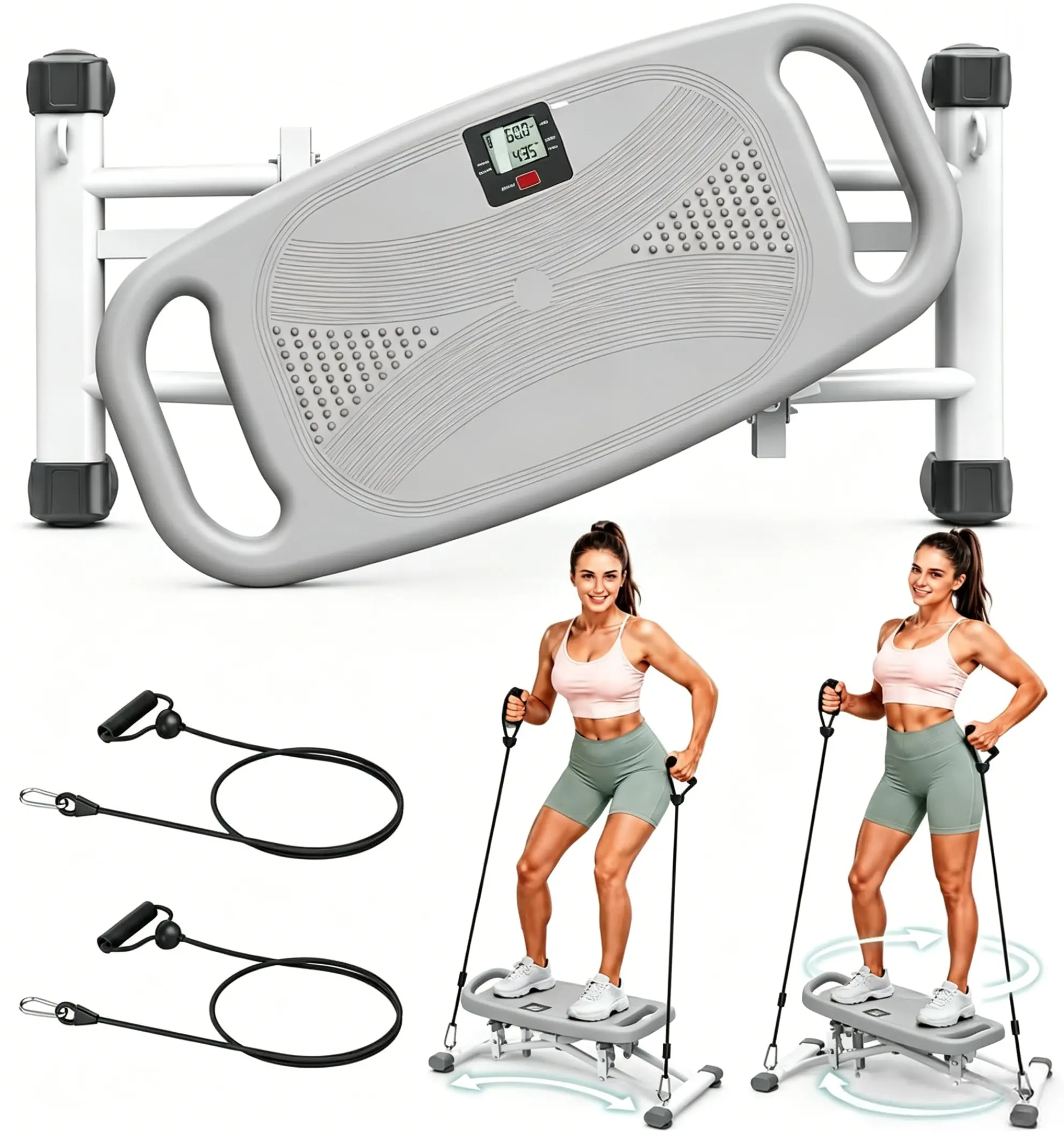 OCPTY 2-in-1 Ski Twister Machine, 7 Workout Modes for Full Body & Leg Training, Skiing + Twister Board Combo, Anti-Slip Steel Frame, 330 lbs Capacity, Compact Home Gym Equipment (Grey/Pink)