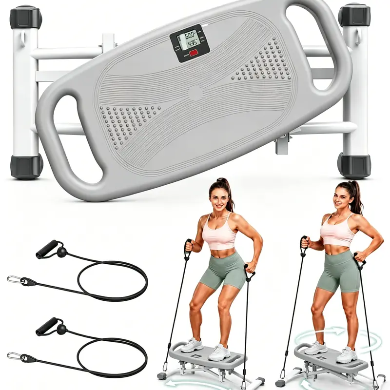 OCPTY 2-in-1 Ski Twister Machine, 7 Workout Modes for Full Body & Leg Training, Skiing + Twister Board Combo, Anti-Slip Steel Frame, 330 lbs Capacity, Compact Home Gym Equipment (Grey/Pink)