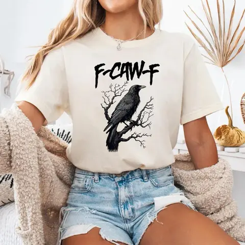 F-Caw-F Crow Shirt – Funny Raven Lover Tee, Unisex Moonlit Bird T-Shirt, Nature-Inspired Autumn Gift