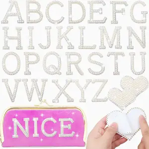 28PCS Large Size Pearl Rhinestone Letters Patches Self-Adhesive Alphabet A-Z Glitter AB Colored Rhinestones Heart Pearls Applique Stickers for DIY Clothes Backpacks Hats(3 Inch,AB White)