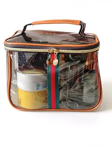 Clear Makeup Bag Large Capacity Travel Toiletry Bag for Women, Compact Waterproof Cosmetic Organizer, Portable Foldable PVC Case with Hand-Sewn Zipper & Stylish Trim