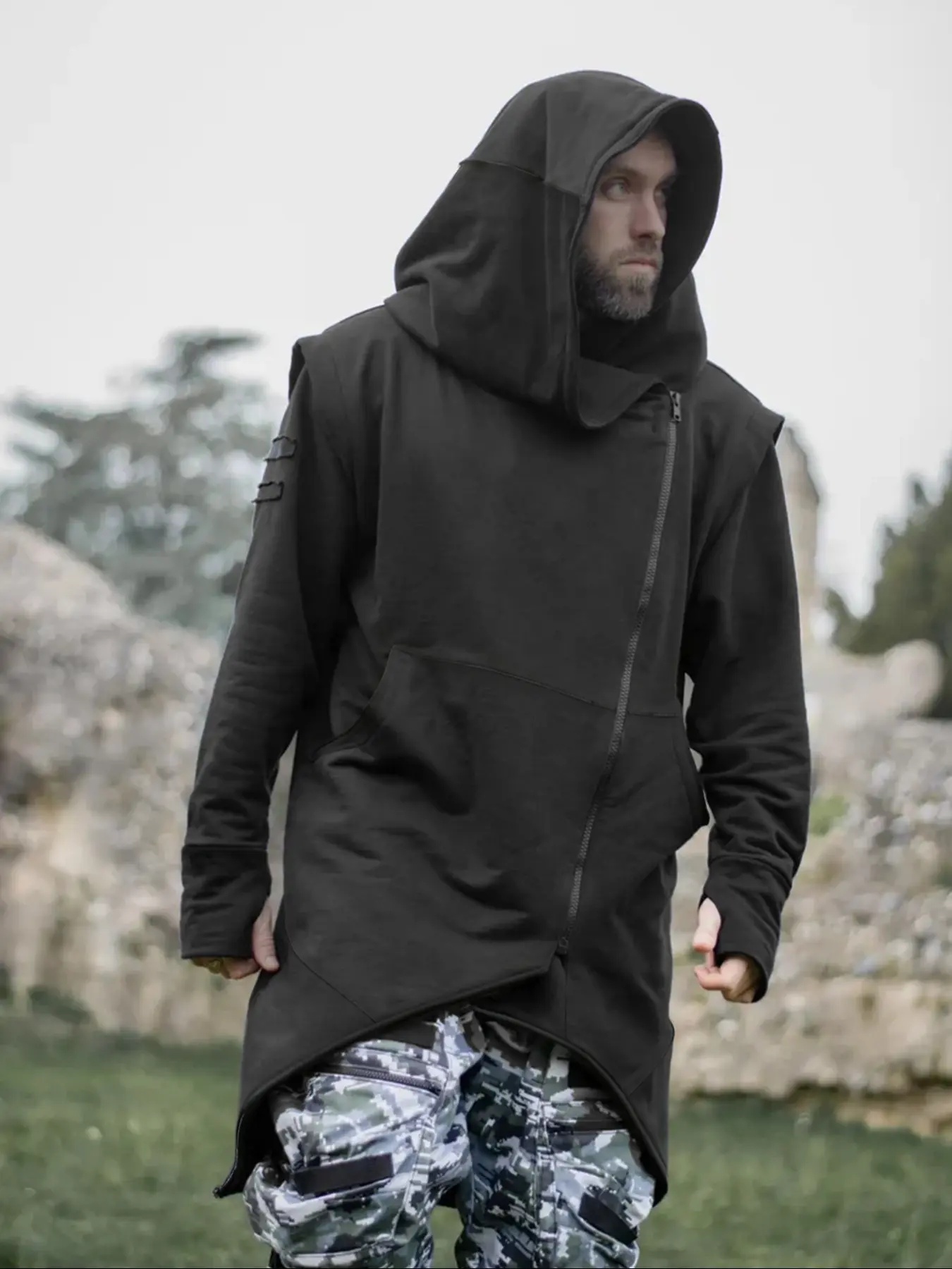 Men's Dark Asymmetrical Zip Hoodie – Urban Ninja Streetwear