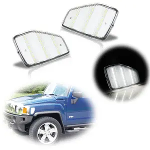2pcs For 2005 2006 2007 2008 2009 2010 Hummer H3/2009 2010 H3T Clear Full LED White Front Side Marker lamps Lights,Replace OEM HU2551100 / HU2550100