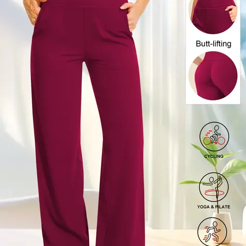 Women's Plus Size Breathable High-Waisted Wide-Leg Yoga Pants, Loose-Fit Workout Bottoms, Casual Sports Bottoms for Running, Gym and Casual Wear, Activewear Pants, Fitness Bottoms