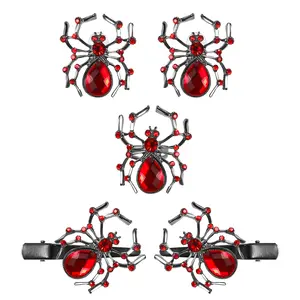 OIDEA Halloween Spider Jewelry Set, Alloy and Red Rhinestone Earrings with Hair Clips and Ring for Women