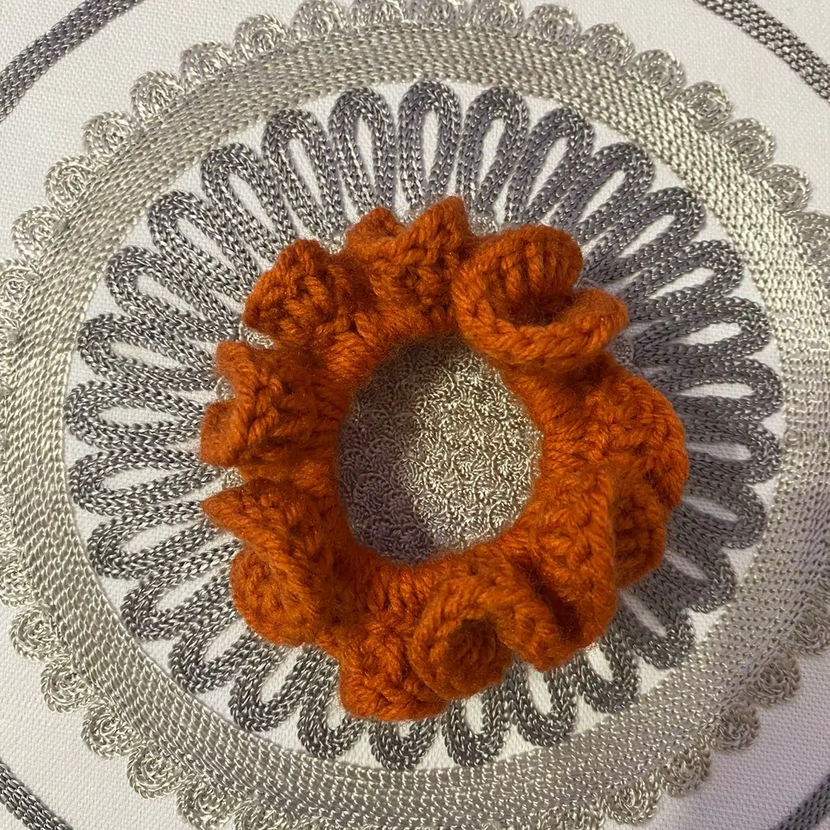 Pumpkin Orange Scrunchie, acrylic yarn