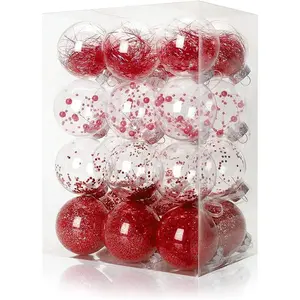 24 count Shatterproof Christmas Ornaments - 2.36"/60mm Red & Clear Tree Balls with Stuffed Accents, 2025 Adornos Navidenos for Xmas
