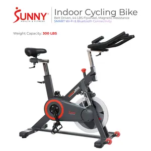 Sunny Health & Fitness Smart Indoor Cycling Bike, 44 lbs Flywheel, Magnetic Resistance, Belt-Drive, 300 lbs Capacity, Adjustable Seat & Handlebars, Caged Pedals, Home Gym Workout