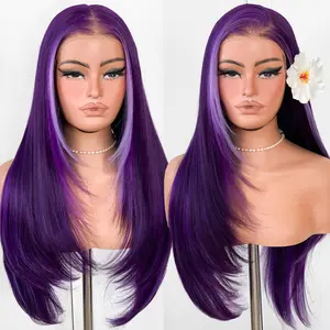 Blackswern 13×6 Glueless HD Lace Frontal Wigs Pre-Plucked, Layered Long Straight Synthetic Hair Cosplay for Black Women.HALLOWEEN COLOR: Pink/Blue/Green/Oreo/ice blonde/half black hlaf blonde#26inch