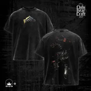 Warframe Game Shirt Excalibur Space Ninja Gradient Lotus Abstract Sci-Fi Art Vintage Acid Washed Oversized T-Shirt Hoodie Tank Top Looter Shooter Gaming Graphic Tee Faded Black Grunge Summer Outfits Gift, Gift For Gamer