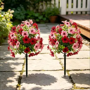 2pcs Artificial Violet Flowers with Ground Stakes, UV-Resistant Fake Bushes, Elegant Artificial Plants, Faux Floral Plant, Realistic & Rose Colors, Indoor Outdoor Decor, Holiday Table Settings, Plastic