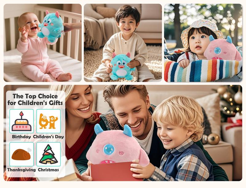 Lumo Puff Bouncing Monster Plush Toy 9.5"*8.5" Singing Mimicking Repeating Talking with 48 Melodies & Recording Feature Best Gift for Xmas Birthday Party Thanksgiving Halloween Weighted Stuffed Animal Sensory Cuddle Box Cute Soft plushie