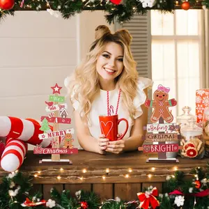 Wooden Christmas Gingerbread Man Decoration, Festive Table Centerpiece, Holiday Wooden Decorative Item for Home & Party Settings