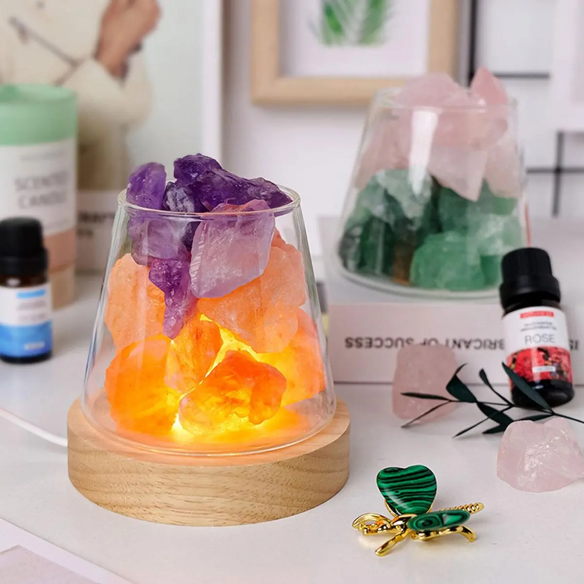 Natural Crystal Raw Stone Aromatherapy Minerals, Hand Selected Crystals, Bubble Rock Crystal, 1 Count Rose Quartz Fragrant Incense Decorative Lamp, Home Decoration, Home Decor, Natural Healing Crystal, Crystal Decorative Stones