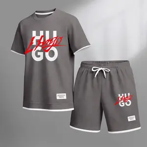 Men's Letter Print Waffle Fabric Short-Sleeved Shirt And Shorts Set