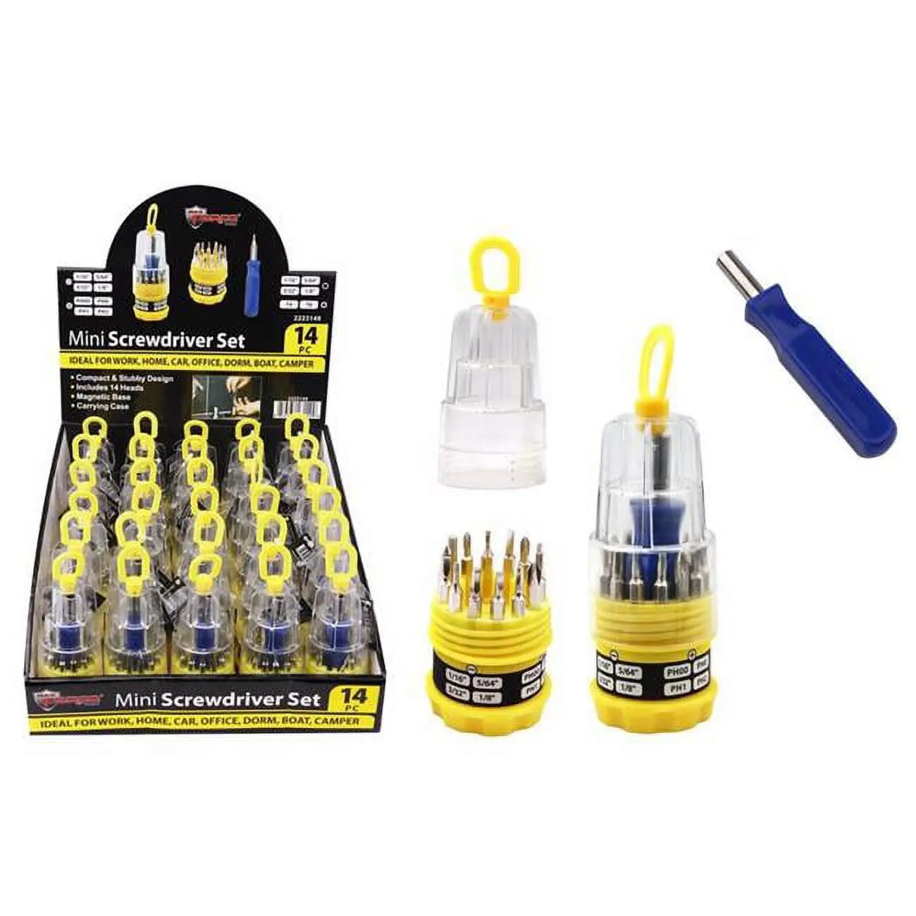 Diamond Visions 6026955 Max Force Multi-Tool Screwdriver Set - 14-Piece Phillips & Flat-Tipped Mini Set, Blue, Pack of 30, Flat-Tipped Screwdriver Sets, Multi-Tool Screwdriver Sets
