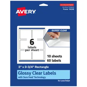 Avery Glossy Clear Rectangle Labels with Sure Feed, 3" x 3.75"