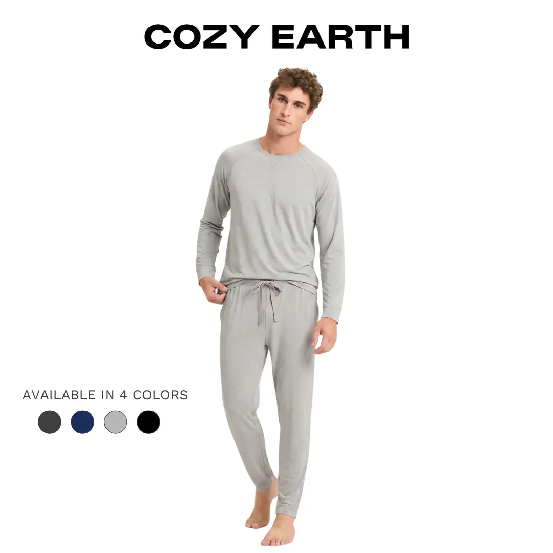 Cozy Earth Bamboo Stretch-Knit Long Sleeve Pajama Set | Ultra-Soft Bamboo Viscose Lounge Set