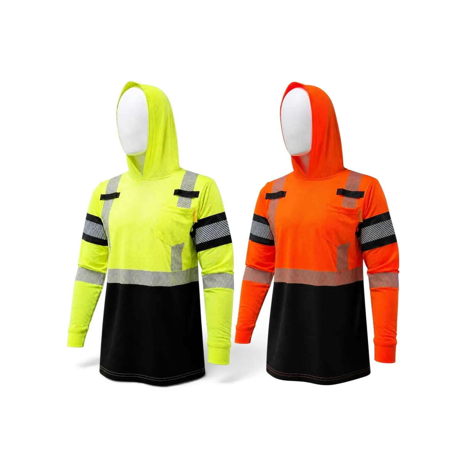 Hooded Long-Sleeve High-Visibility PPE Equipment Safety Shirts with Reflectors for Construction Work