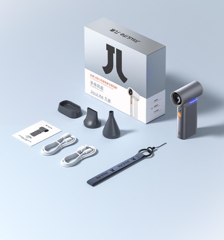 JISULIFE Portable Handheld Turbo Fan 100 Speeds Adjustable Mini Personal Fan 9000mAh USB Rechargeable Battery Operated LED Display Compact Design