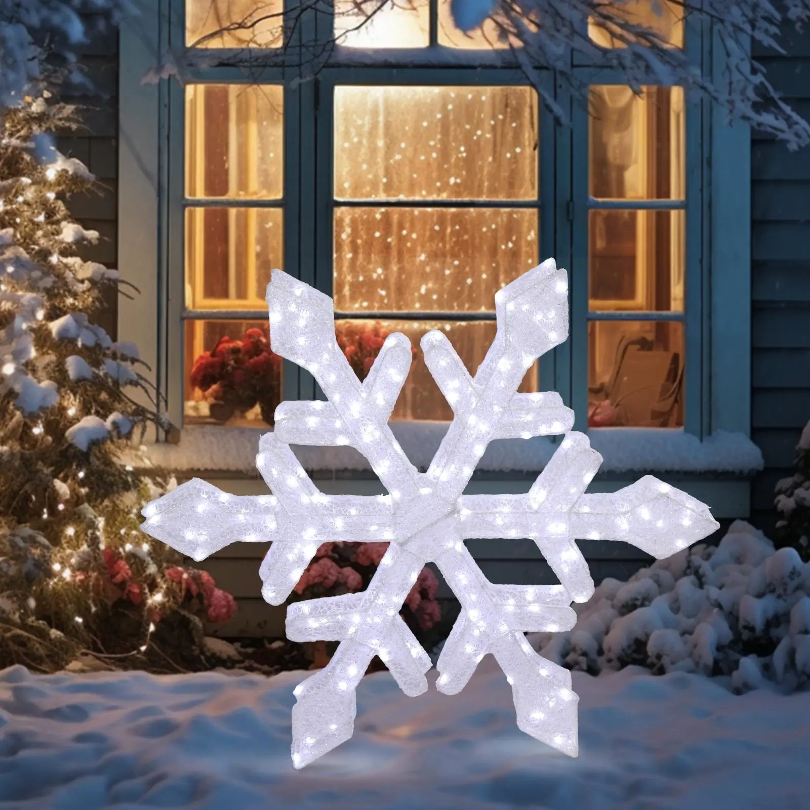 Lighted Freestanding Snowflake Christmas Yard Decor – Pre-lit Large Folding Design (200 White LEDs + Stakes) for Indoor/Outdoor Xmas Displays