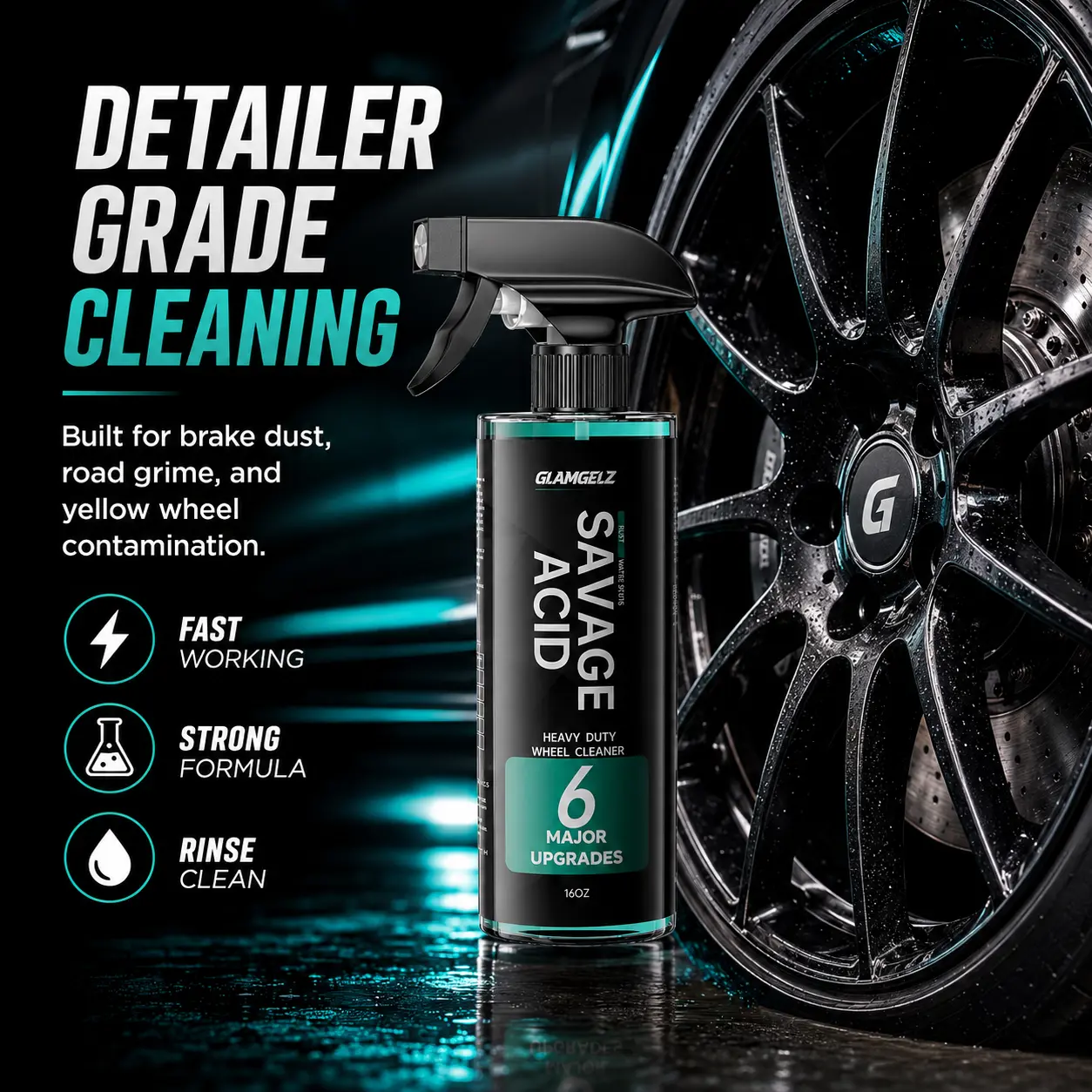GLAMGELZ ACID - Heavy Duty Wheel, Rust, And Water Spot Cleaner Car Care Cleaner, Automotive Detailing Product, Car Detailing Solution