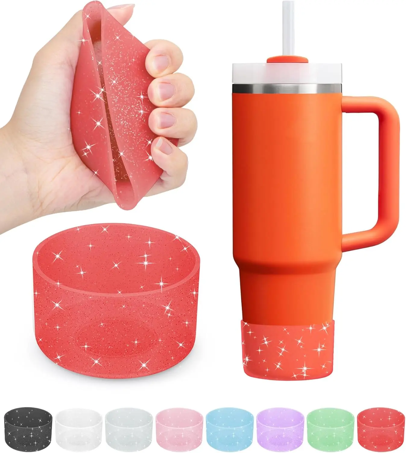 2PCS Silicone Glitter Neon Stanley Cup & Hydroflask Boot Protectors - 12-24oz & 20-40oz