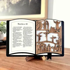 Easter Scene Shelf Sitter 3D Wooden Handmade Bible Scriptures Display for Christian Gifts & Religious Decor Featuring Matthew 28 Verses Ornaments Unique Design & Craftsmanship 11 x 10 x 1 Christian Inspirational Promise Posters