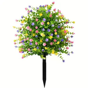 1 Pc Artificial Topiary Ball Trees with Camellia Flowers, 21.65" Artificial Outdoor Shrubs with Ground Spike, UV Resistant Fake Bushes for Outdoor Indoor Front Porch Garden, Artificial Plants, Colorful, Realistic