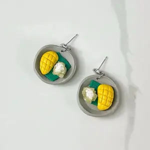 Clay Mango Sticky Rice Earrings - Elegant Design with Mango and Rice Shapes, Ideal for Any Occasion