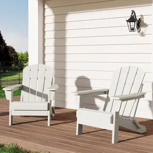 GAOMON Folding Adirondack Chairs Set of 2, HDPE Plastic Outdoor Chairs with Wood Texture - 380 LBS & Weather Resistant for Fire Pit, Deck, Patio, Pool, Backyard - White