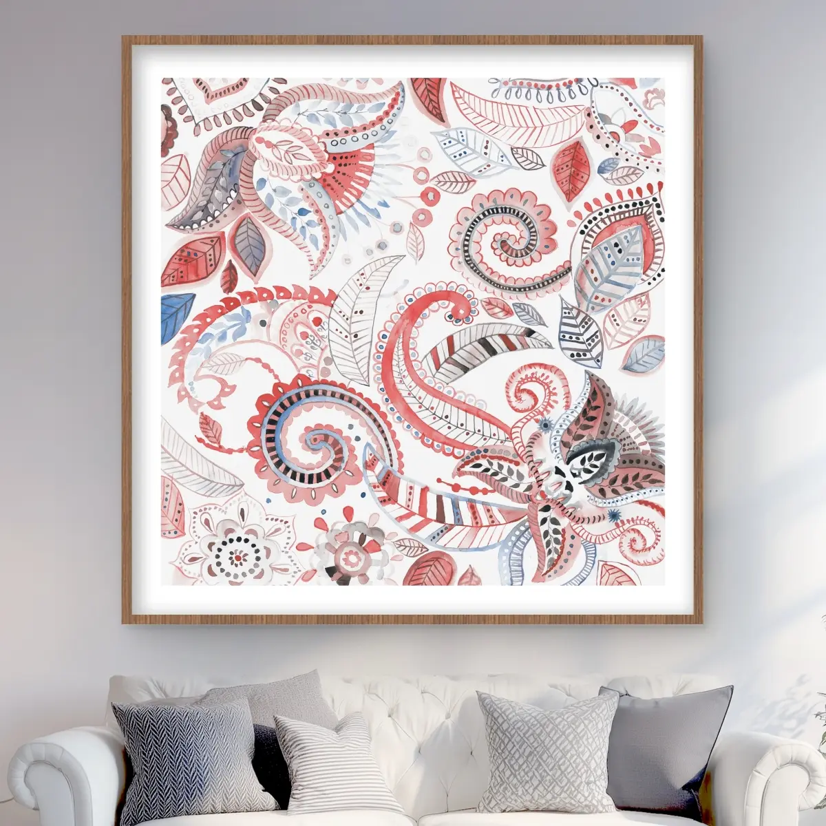 212 MAIN Framed Matted Paisley Motif Wall Art Print, 48x48 in, Artistic Home Decor, Thoughtful Gift for Room Accent