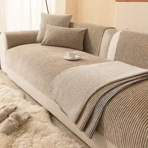 Soft Chenille Sofa Cover, 1 Count Striped Non-slip Sofa Cushion Cover, Pet Friendly Couch Cover for Sectional Sofa, Machine Washable  Furniture Protector for Dogs Cats, All Season Living Room Sofa Cover, Modern Home Decor