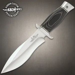 "Gil Hibben Alaskan Boot Knife   5” 7Cr13 stainless steel blade   8 3/4"" overall   Micarta handle   premium leather sheath included"