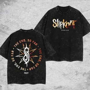 [$$$MANLIFE] Slipknot The End So Far Retro Unisex Acid Washed Hoodie T-Shirt – Slipknot World Tour Rock Heavy Metal Cotton Washed Tee, Nu Metal Rock Band Washed Shirt, Oversized Vintage Tee, Heavy Metal Merch, Gift for Rock Fans FE8