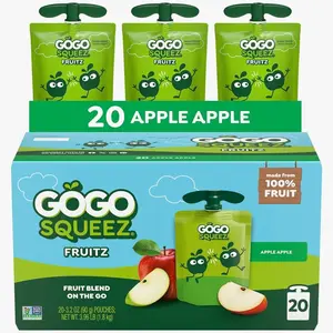 GoGo squeeZ No Sugar Added Applesauce and Fruit Puree, Apple, 3.2 oz Pouches (Pack of 20), Fruit Snacks for Kids, Gluten Free, Nut Free, Recloseable Cap, BPA Free