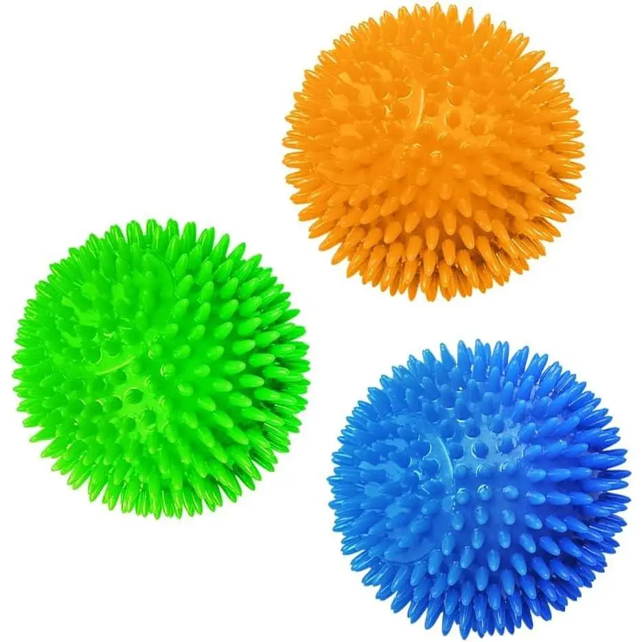CoCoo 3-Pack Squeaky  & Ferret Ball Toys, 2.3", Massage  and Gums, Spikey  Rubber Balls, Toss Fetch Squeeky Doggy Balls for Multi-Pet Homes