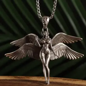 Meraki Four-winged Angel Pendant Necklace Vintage Trendy Fashion Accessory for Daily Wear Versatile Stylish Jewelry Style Design